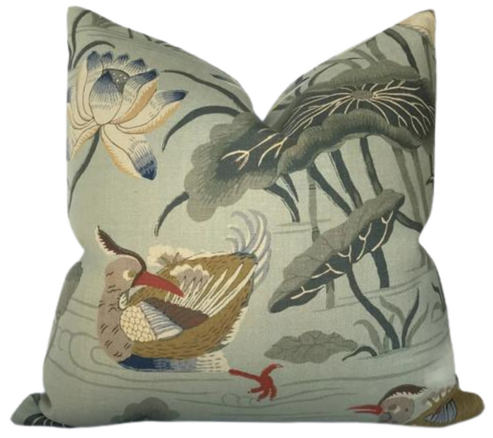 dekowe Schumacher Lotus Garden Pillow Cover in Aqua