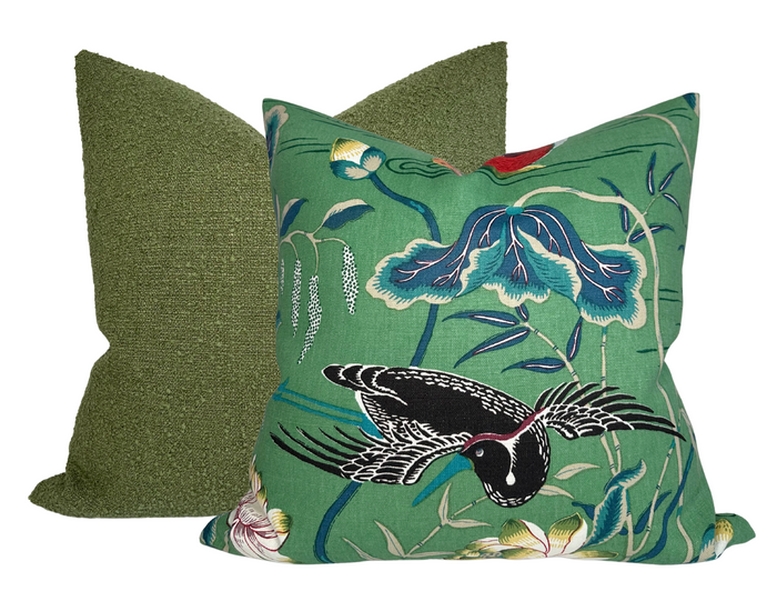 Dekowe Schumacher Lotus Garden Pillow Cover In Jade Green