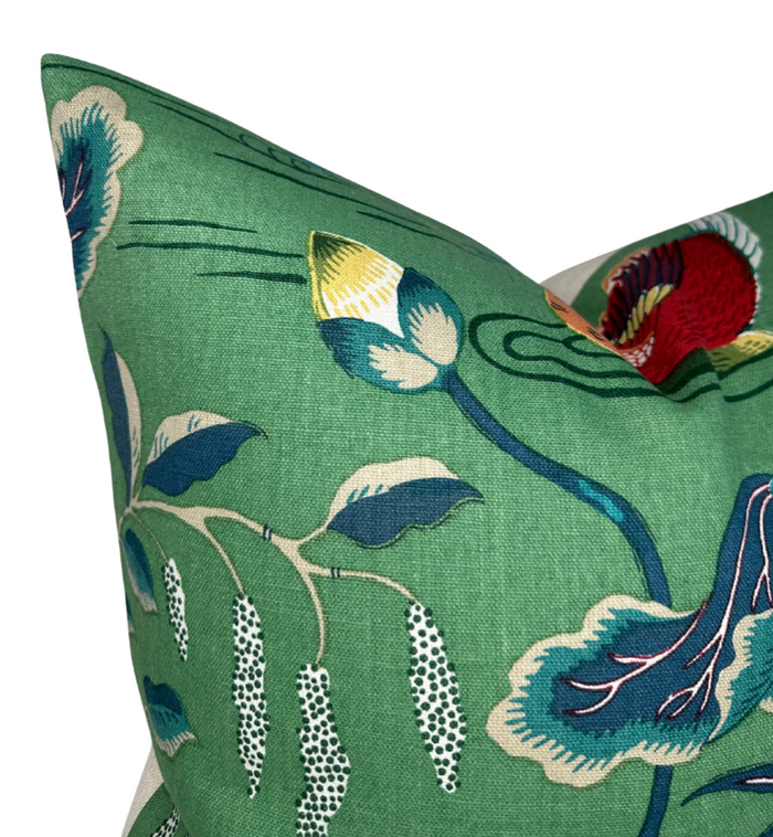 Dekowe Schumacher Lotus Garden Pillow Cover In Jade Green