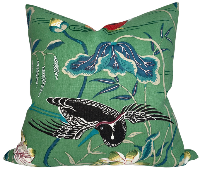 dekowe Schumacher Lotus Garden Pillow Cover in Jade Green