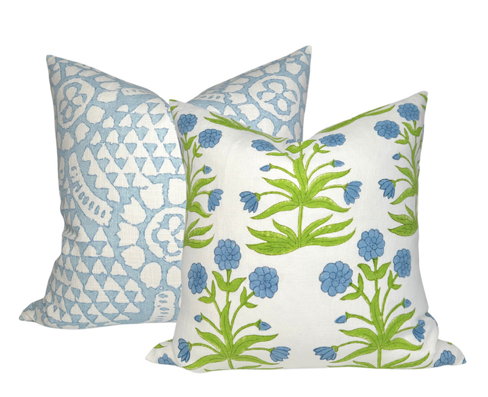 Dekowe Schumacher Mughal Pillow Cover In Sky Blue And Pistachio