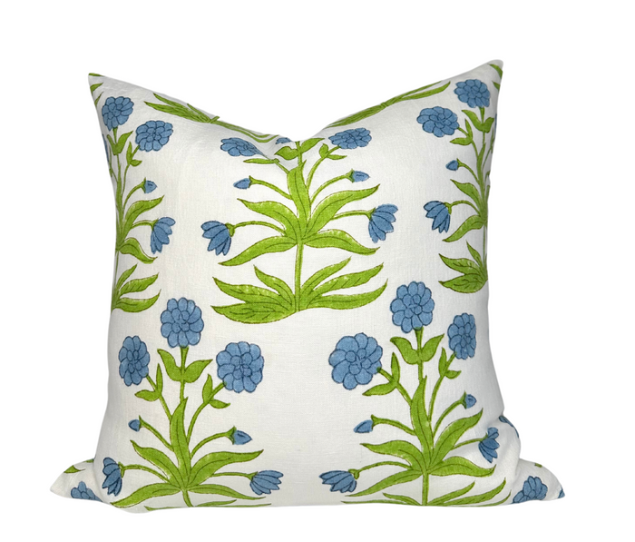 dekowe Schumacher Mughal Pillow Cover in Sky Blue and Pistachio