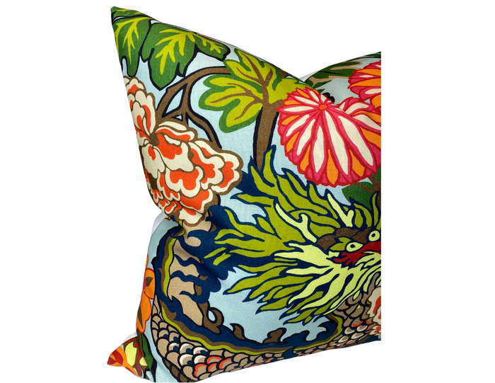 Dekowe Schumacher Outdoor Chiang Mai Dragon Pillow Cover In Aquamarine