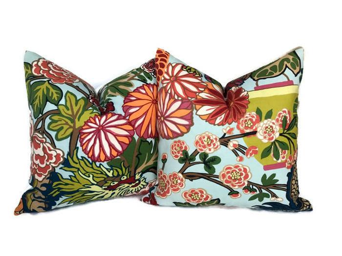 Dekowe Schumacher Outdoor Chiang Mai Dragon Pillow Cover In Aquamarine