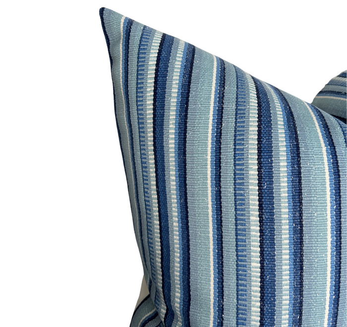 Dekowe Schumacher Primavera Stripe Indoor Outdoor Pillow Cover In Sea