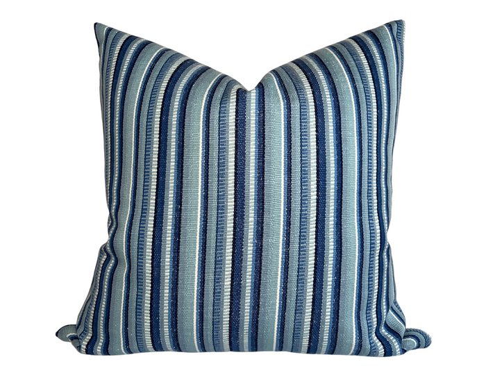 dekowe Schumacher Primavera Stripe Indoor Outdoor Pillow Cover in Sea