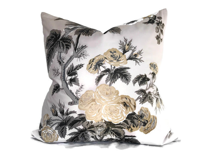 dekowe Schumacher Pyne Hollyhock Pillow Cover in Grisaille