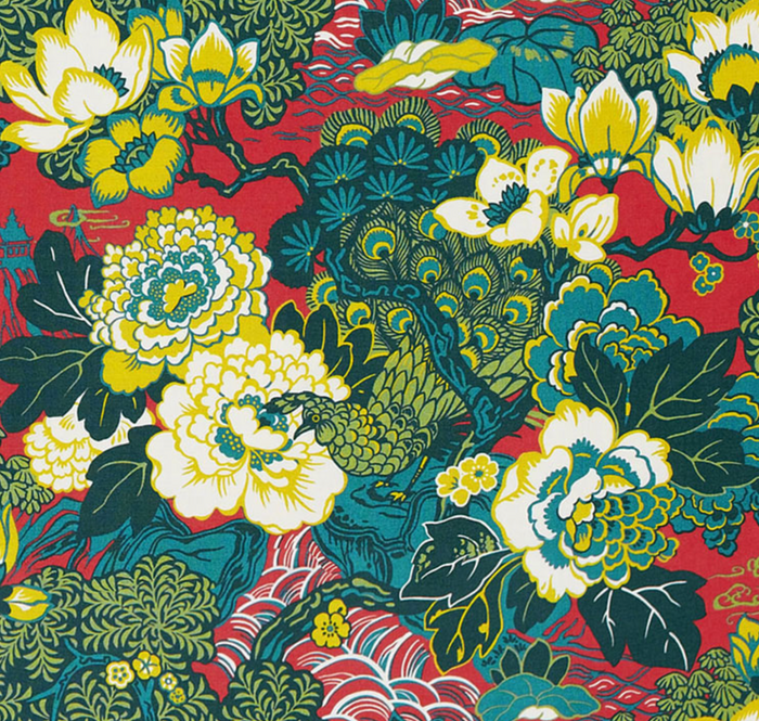 Dekowe Schumacher Shanghai Peacock Pillow Cover In Cerise