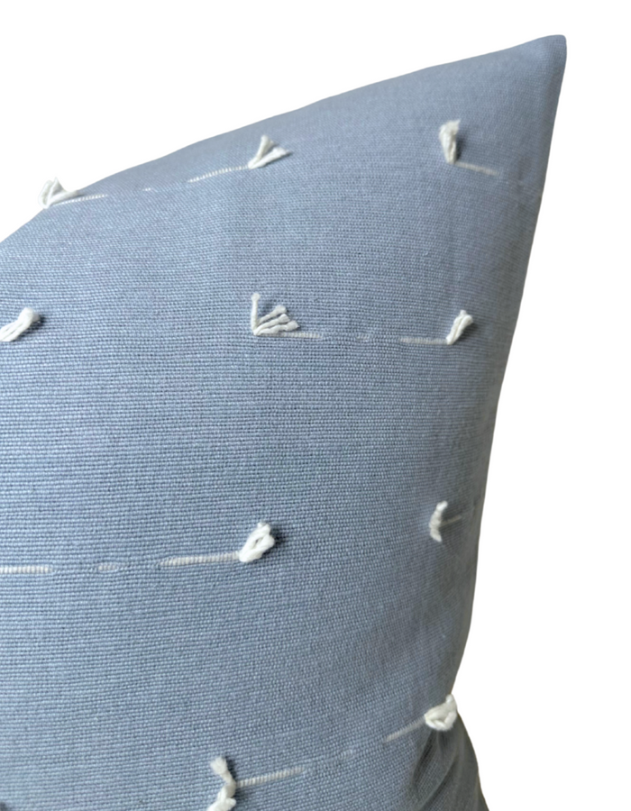 Dekowe Schumacher Teton Embroidered Pillow Cover In Sky Blue