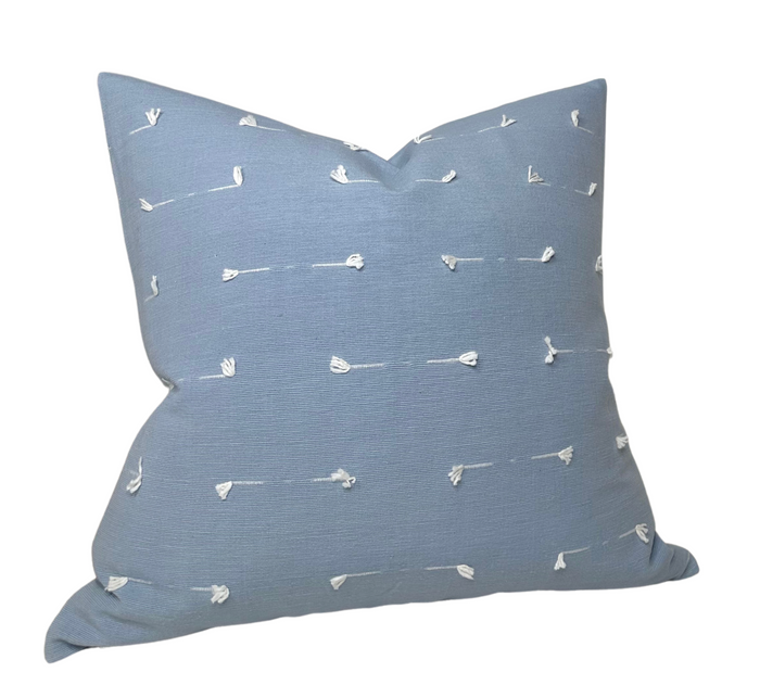 dekowe Schumacher Teton Embroidered Pillow Cover in Sky Blue