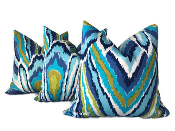 Dekowe Schumacher Trina Turk Peacock Print Pillow Cover In Pool