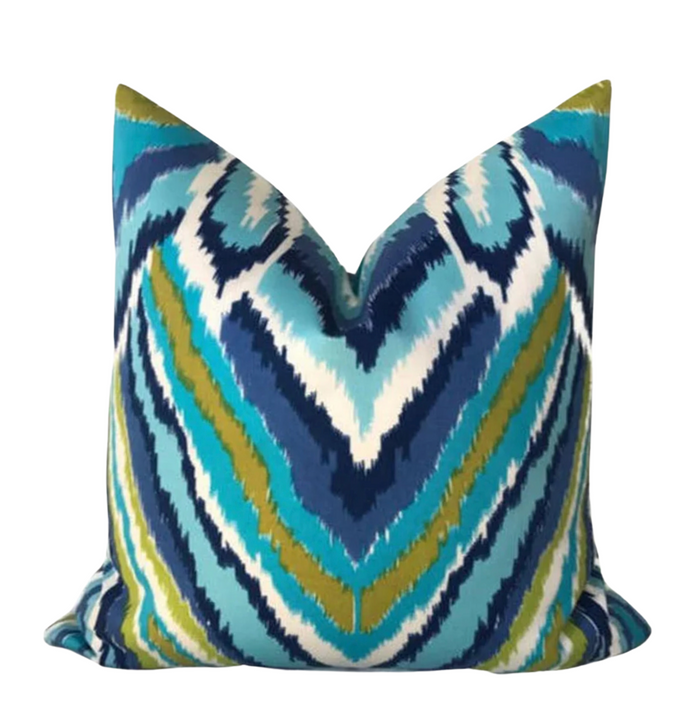 dekowe Schumacher Trina Turk Peacock Print Pillow Cover in Pool