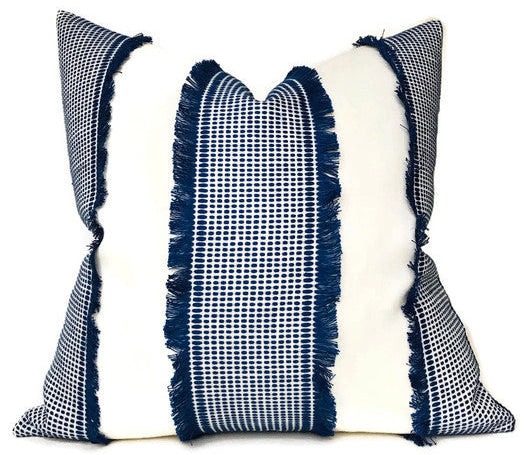 dekowe Schumacher Tulum Embroidered Pillow Cover in Blue