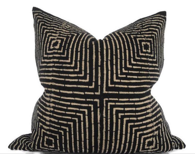 dekowe Squares Print Tribal Mudcloth Pillow Cover in Black