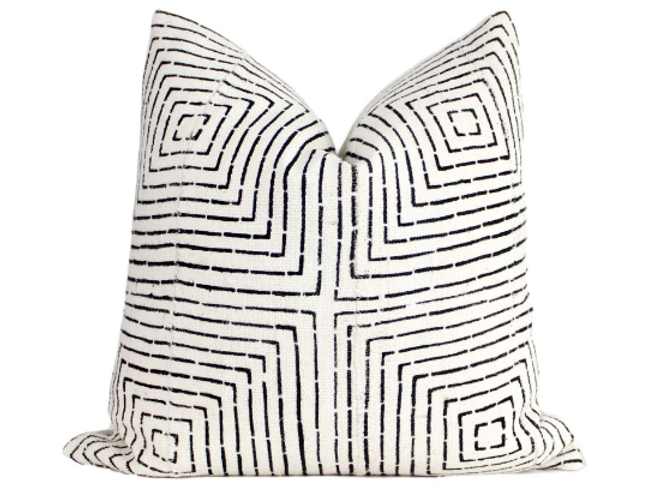 dekowe Squares Print Tribal Mudcloth Pillow Cover in Ivory