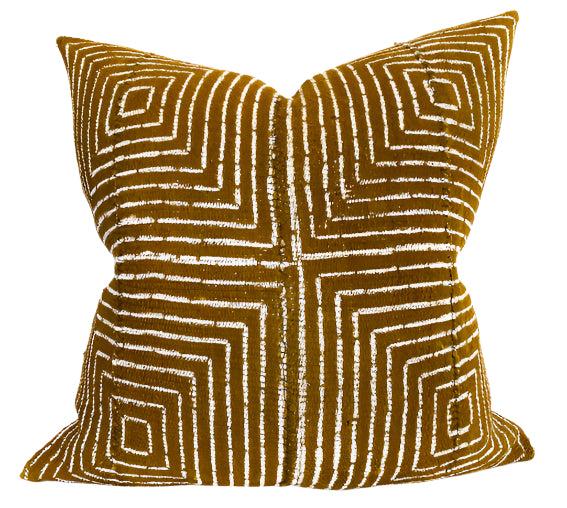 dekowe Squares Print Tribal Mudcloth Pillow Cover in Mustard