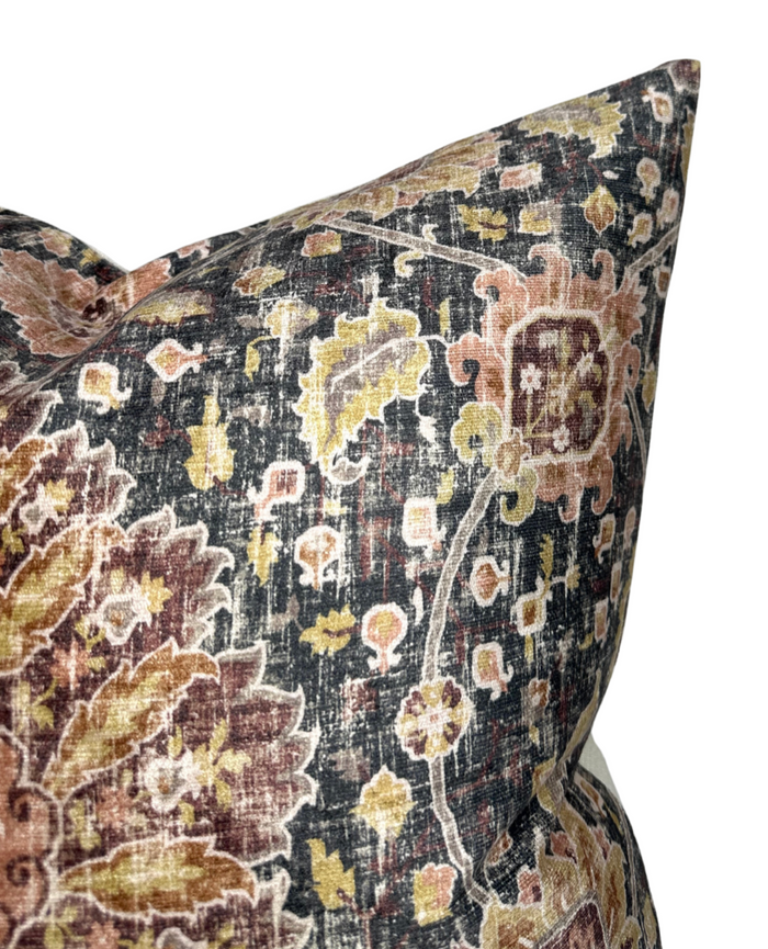 Dekowe Vintage Medallion Pillow Cover In Charcoal + Blush