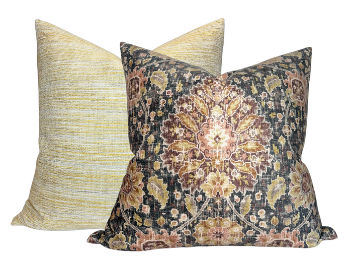Dekowe Vintage Medallion Pillow Cover In Charcoal + Blush