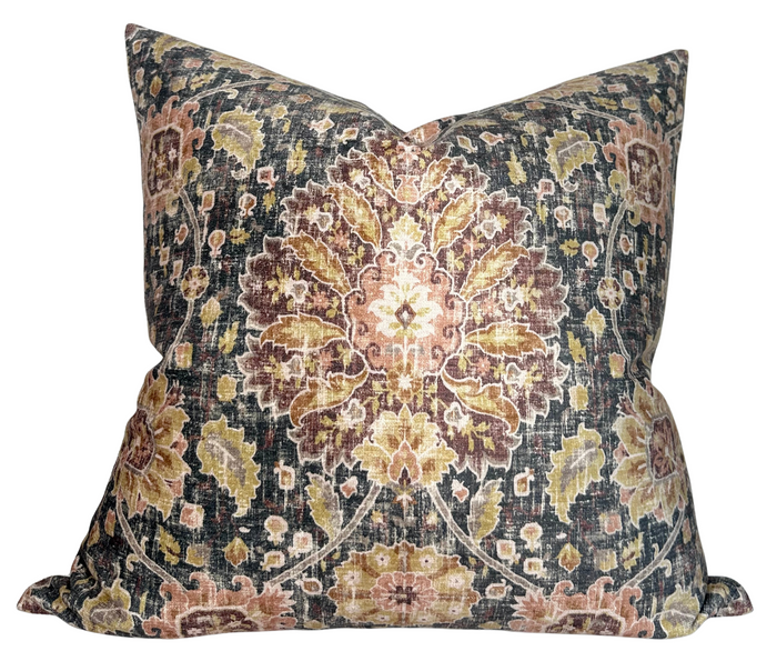 dekowe Vintage Medallion Pillow Cover in Charcoal + Blush