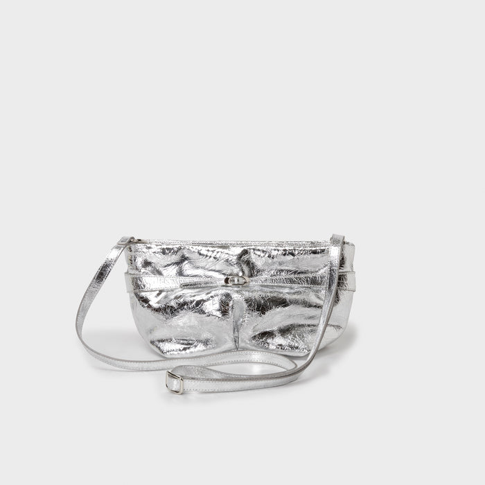 Del Carlo ANNA - Cross-body Bag In Laminated Silver Leather - Del Carlo