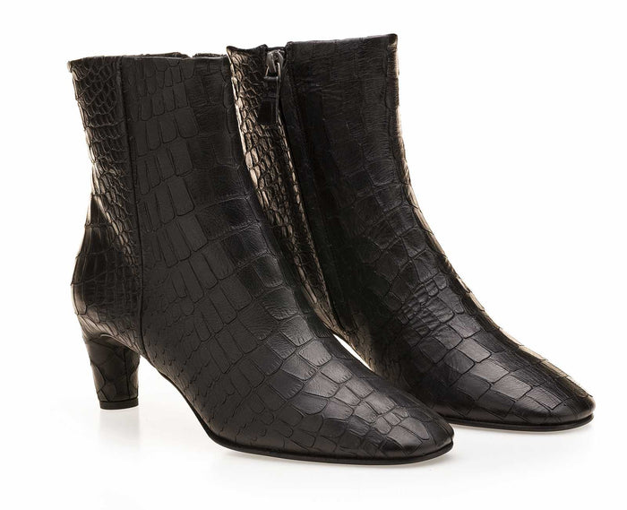Del Carlo AREN 11020 - Black Printed Leather Ankle Boots - Del Carlo