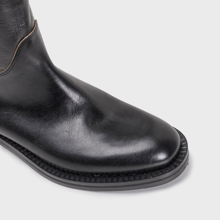 Del Carlo ARLES 11803 - Flat Boots In Black Leather With Strap - DEL CARLO