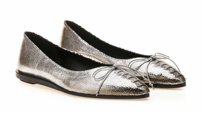 Del Carlo BOLLE 11001 - Silver Leather Flat Shoes - Del Carlo