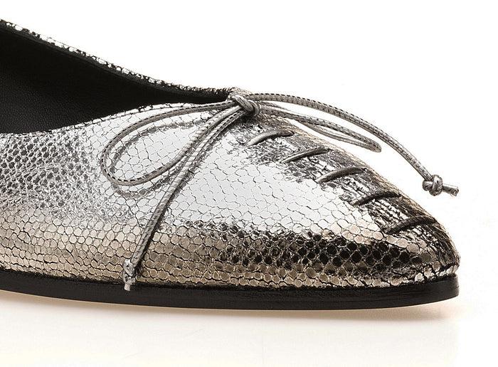 Del Carlo BOLLE 11001 - Silver Leather Flat Shoes - Del Carlo