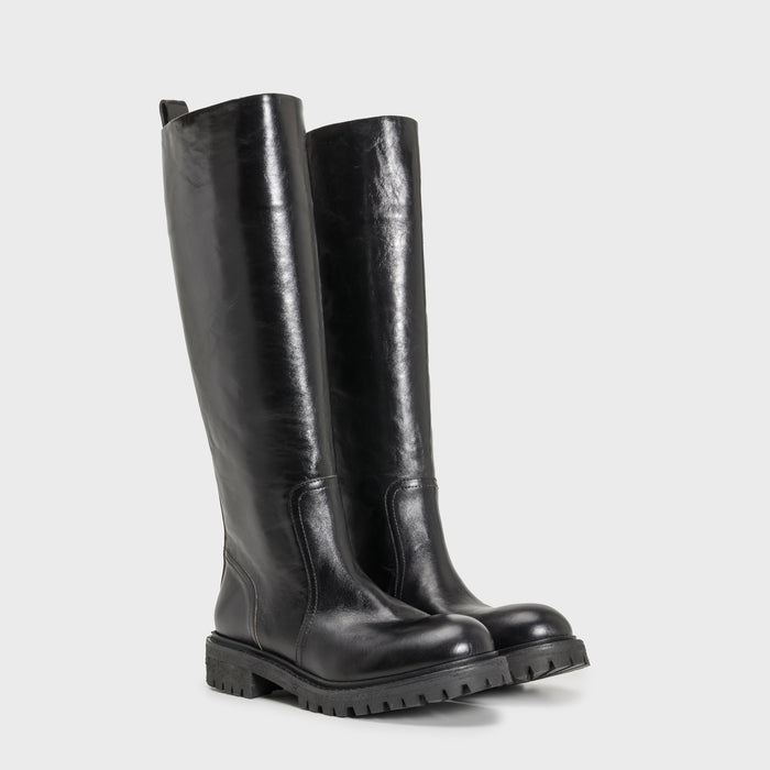 Del Carlo CORTINA 11426 - Boots In Black Leather With Rubber Chuncky Sole - DEL CARLO