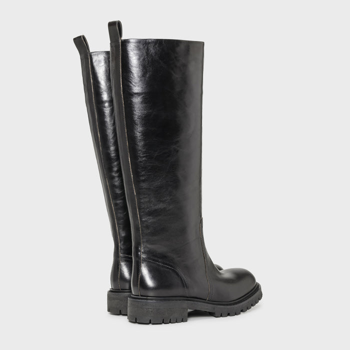 Del Carlo CORTINA 11426 - Boots In Black Leather With Rubber Chuncky Sole - DEL CARLO