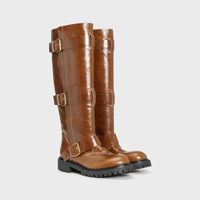 Del Carlo CORTINA 11811 - Boots In Tan Leather With Buckles - DEL CARLO