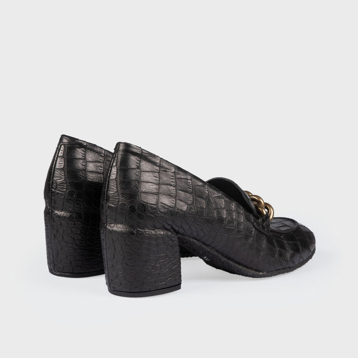 Del Carlo CURIE 11029 - Printed Black Leather Mid-heel Pumps - Del Carlo