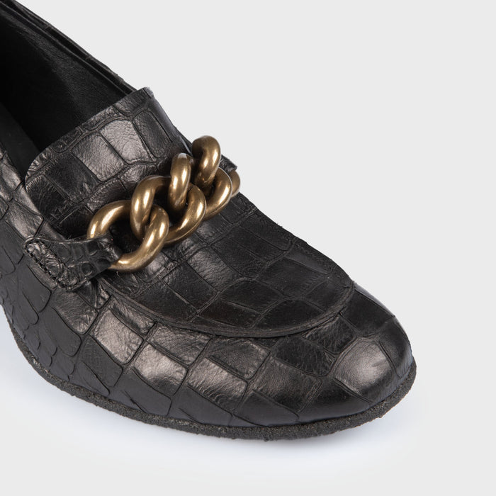 Del Carlo CURIE 11029 - Printed Black Leather Mid-heel Pumps - Del Carlo