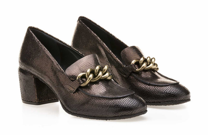 Del Carlo CURIE 11029 - Printed Bronze Leather Mid-heel Pumps - Del Carlo