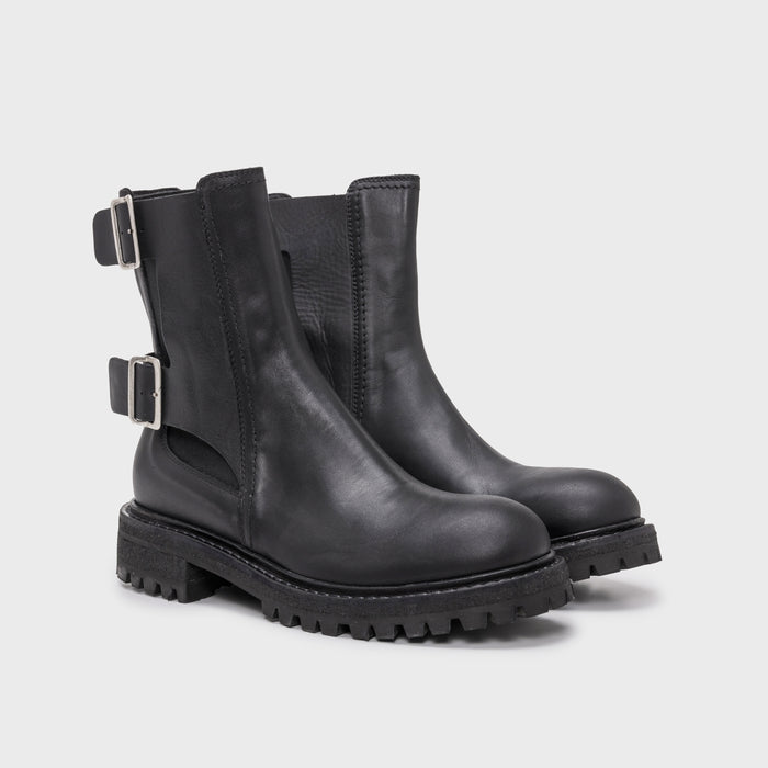 Del Carlo CORTINA 11602-Black Leather Biker Boots