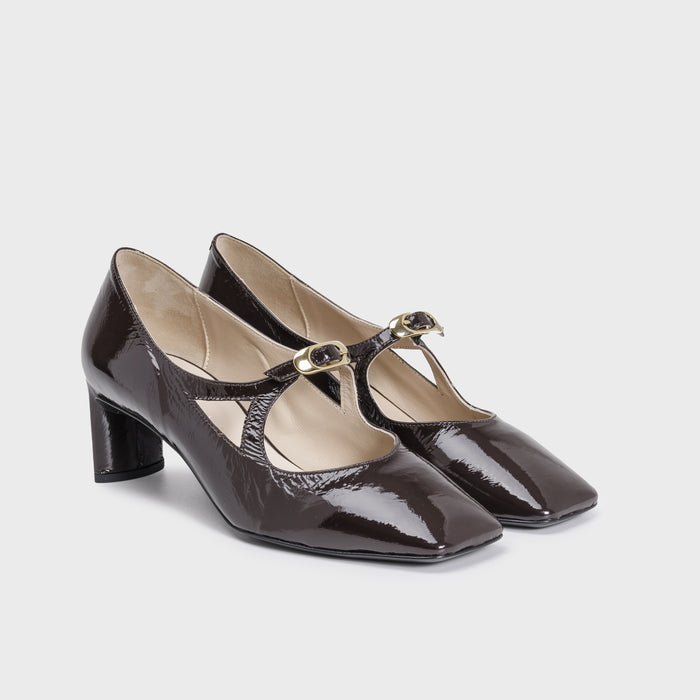 Del Carlo DENIS 11817 - Pumps In Patent Brown Leather With Strap - DEL CARLO