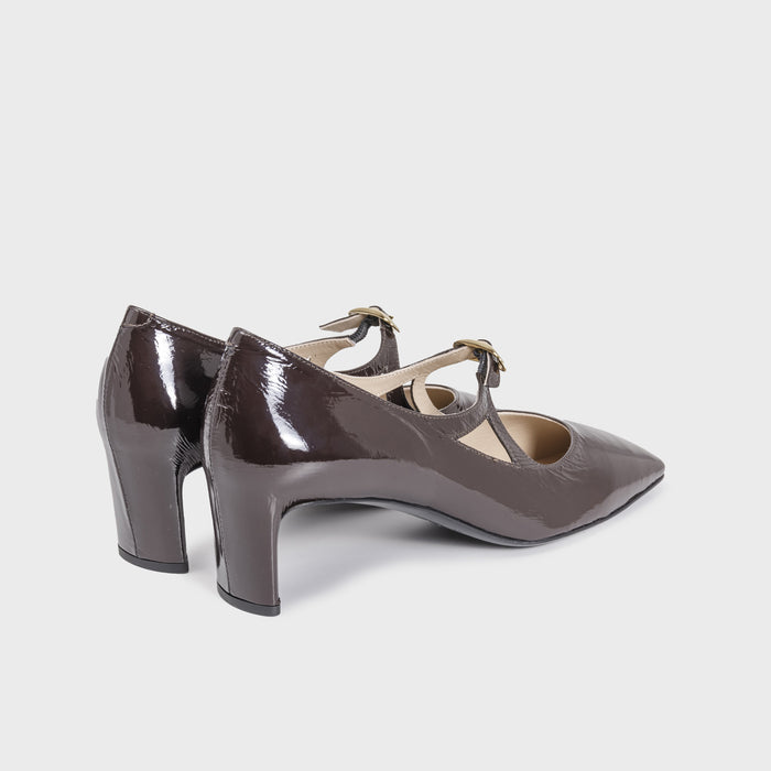Del Carlo DENIS 11817 - Pumps In Patent Brown Leather With Strap - DEL CARLO