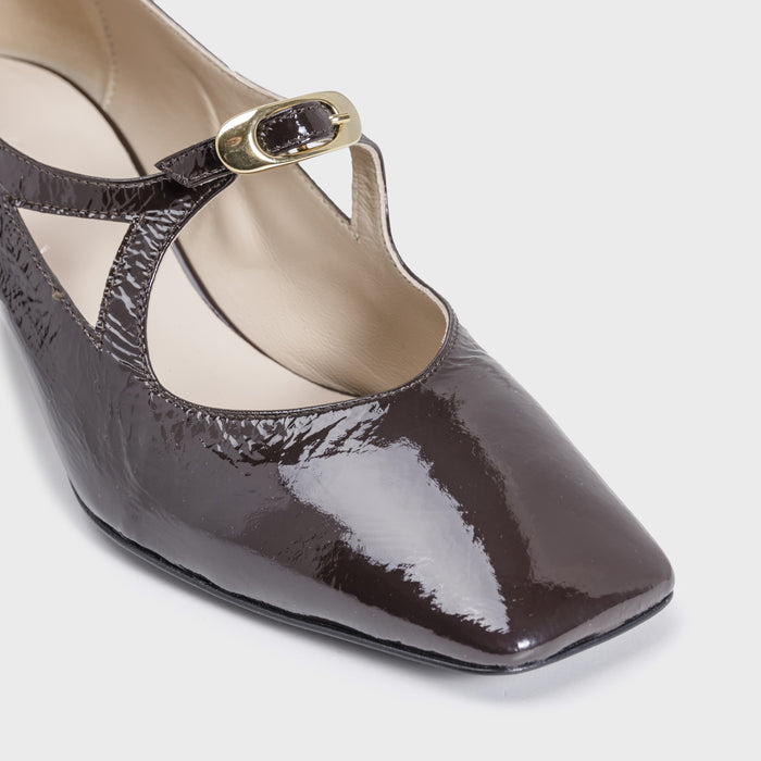 Del Carlo DENIS 11817 - Pumps In Patent Brown Leather With Strap - DEL CARLO