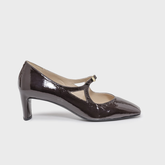 del carlo DENIS 11817 - Pumps in patent brown leather with strap - DEL CARLO