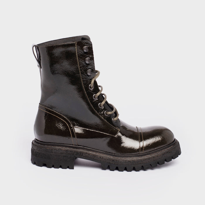 del carlo DENVER 11424 - Dark green patent leather biker boots - Del Carlo