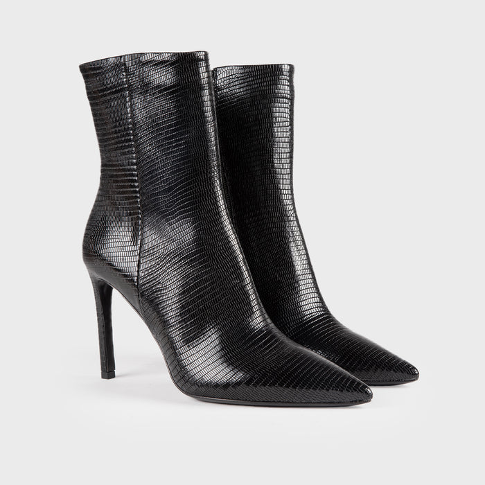 Del Carlo FARA 11230 - Black Leather Stiletto Ankle Boots - Del Carlo