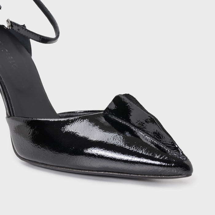 Del Carlo FARA 11435 - Black Leather Pumps With Ruffles - Del Carlo