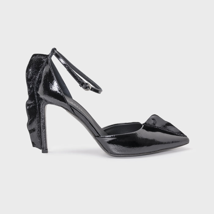 del carlo FARA 11435 - Black leather pumps with ruffles - Del Carlo