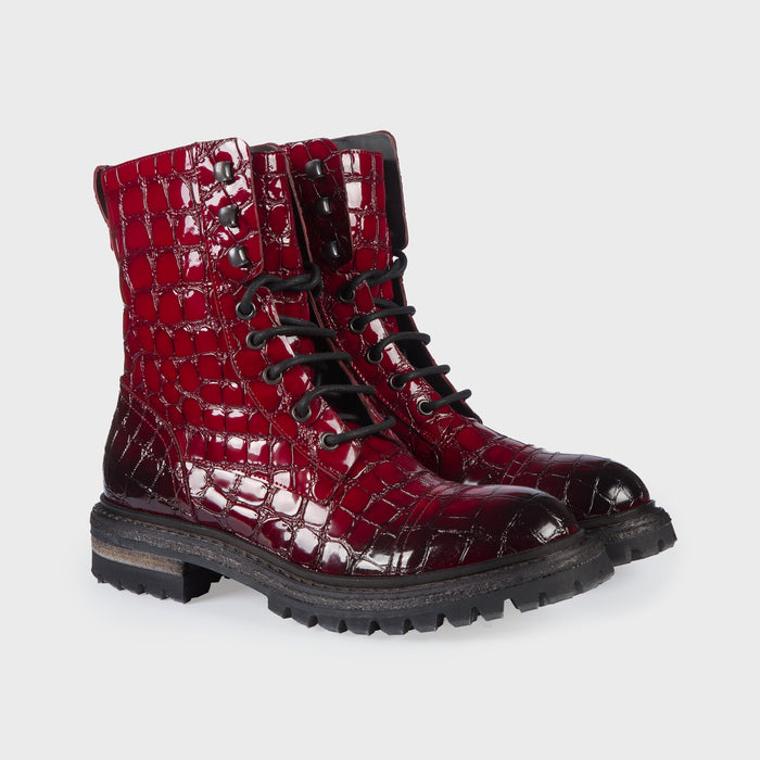 Del Carlo HEKLA 10604-Red Patent Leather Biker Boots-Del Carlo
