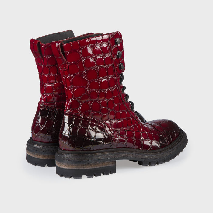 Del Carlo HEKLA 10604-Red Patent Leather Biker Boots-Del Carlo