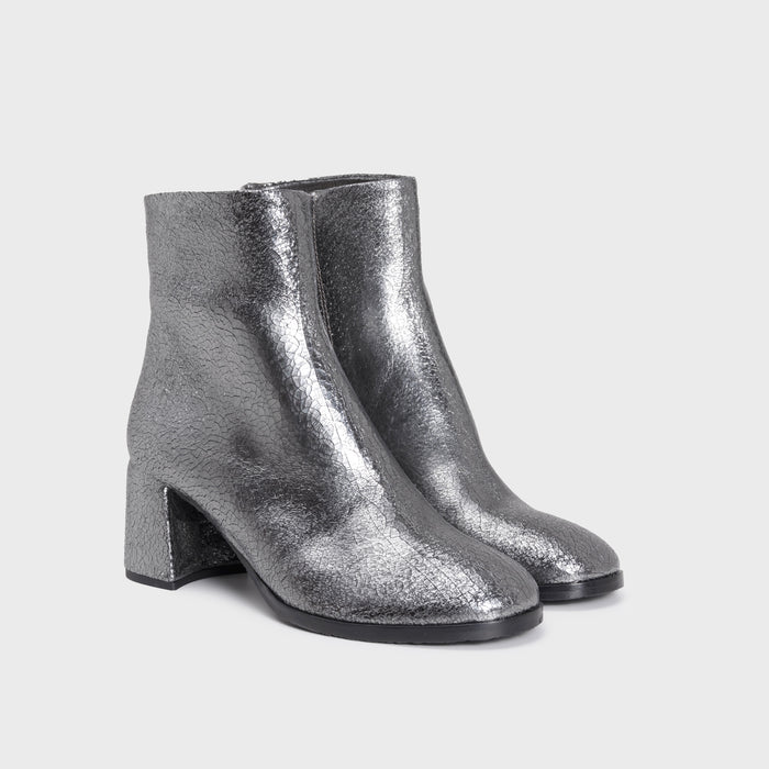 Del Carlo HOLLY 11411 - Block-heel Ankle Boots In Silver Leather - DEL CARLO