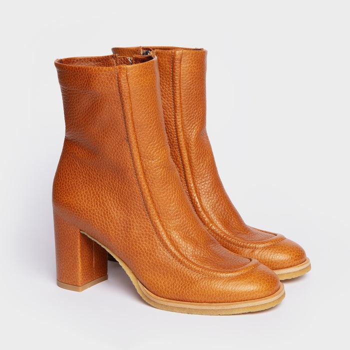 Del Carlo INYO 11415-Block Heels Ankle Boots In Brown Leather
