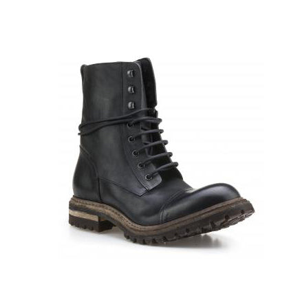 Del Carlo JURA 502-Black Leather Lace-up Men Combat Boots