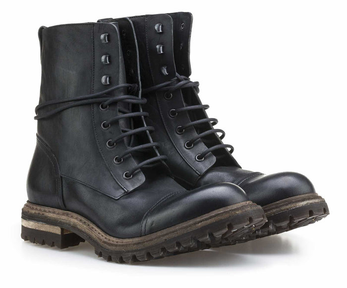 Del Carlo JURA 502-Black Leather Lace-up Men Combat Boots