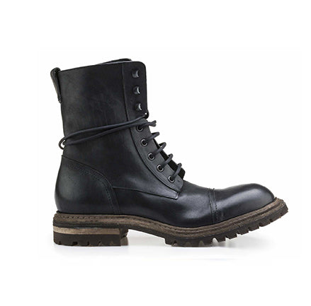 del carlo JURA 502-Black leather lace-up men combat boots